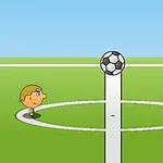 Două personaje animate stau față în față pe un teren de fotbal, cu o minge între ele, sub un cer senin