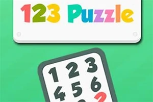 Text colorat cu 123 Puzzle deasupra unei table numerice pe un fundal verde
