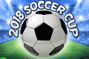 Minge de fotbal plasată central pe un teren iluminat, înconjurată de textul 2018 Soccer Cup