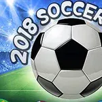 Minge de fotbal plasată central pe un teren iluminat, înconjurată de textul 2018 Soccer Cup