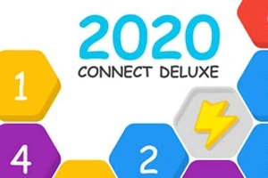 Numere și simboluri pe hexagoane colorate cu textul 2020 Connect Deluxe pe un fundal alb