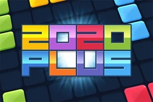 Text colorat „2020 PLUS” pe un fundal format din pătrate multicolore