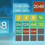 Interfață joc cu titlul 2048 Classic Edition afișând un tabel numeric colorat și un scor