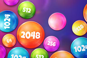 Bile colorate cu numere precum 2048, 1024 și 512 pe un fundal mov