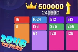 Design colorat cu cărți numerotate, scor și sigla 2048 Solitaire