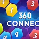Hexagoane colorate cu numere și textul 360 Connect pe un fundal albastru