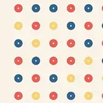 Model geometric format din puncte colorate în albastru, roșu și galben dispuse pe cinci rânduri și șapte coloane