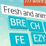 Textul Fresh and animated deasupra unor blocuri albastre cu literele BRE, CH, DI, FE, EZY, UP pe un fundal albastru