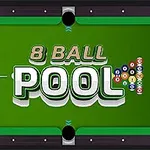 Masă de biliard verde cu textul „8 Ball Pool” și bile colorate aliniate pe partea dreaptă