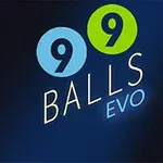 Logo cu text 99 Balls EVO pe un fundal albastru, cu cifrele 9 în cercuri albastre și verzi