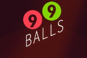 Textul 99 Balls cu numerele 9 în cercuri colorate, unul roz și unul verde, pe fundal închis