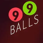 Textul 99 Balls cu numerele 9 în cercuri colorate, unul roz și unul verde, pe fundal închis