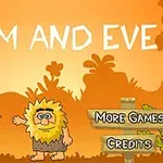 Un personaj preistoric cu păr galben și barbă se află într-un peisaj animat de junglă, cu butoane de navigare More Games și Credits