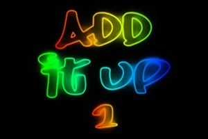 Text colorat în stil neon pe fundal negru, cu cuvintele Add it up 1