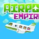 Un avion desen animat cu pasageri vizibili zboară pe un cer albastru sub cuvintele „Airport Empire”