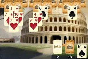 Cărți de joc suprapuse pe fundalul Colosseumului din Roma