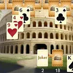 Cărți de joc suprapuse pe fundalul Colosseumului din Roma