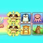 Ilustrație cu cinci desene animate de animale, inclusiv doi cățeluși, un pinguin, o caracatiță, un leopard și un cangur, pe un fundal colorat, cu textul Animal connection