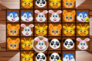 Grilă colorată cu fețe de animale amuzante și zâmbitoare, inclusiv iepuri, urși panda, girafe, pisici și câini