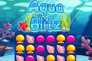 Interfață colorată cu elemente marine precum corali și cochilii sub un titlu mare albastru pe fundal subacvatic