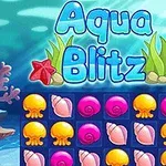 Interfață colorată cu elemente marine precum corali și cochilii sub un titlu mare albastru pe fundal subacvatic
