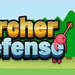 Text colorat care spune Archer Defense cu săgeți înfipte și un fundal de pădure