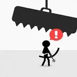 Siluetă stilizată cu un arc, stând sub o capcană dinte sus, cu un semn de exclamare roșu deasupra