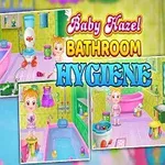 Fetiță zâmbitoare în rochie roz, alături de imagini ale unei băi colorate și text stilizat colorat