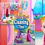 Copilă blondă și femeie zâmbitoare într-o cameră colorată, cu jucării și decoruri roz, ținând prosoape