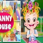 Imaginea arată o fetiță zâmbitoare cu o coroană de flori pe cap alături de colaje de fotografii reprezentând diverse activități și textul Baby Hazel Granny House