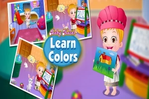 Fetiță zâmbitoare cu o pălărie roz ținând o imagine cu o casă colorată, înconjurată de jucării și desene