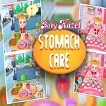 Imaginea prezintă un copil blond zâmbitor și diverse scene cu activități legate de îngrijirea stomacului, cu titlul Stomach Care afișat central