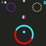 Grafică minimalistă cu cercuri colorate și un fundal negru