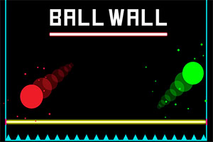 Două bile colorate, una roșie și una verde, se îndreaptă una spre cealaltă pe un fundal negru, cu textul „Ball Wall” deasupra