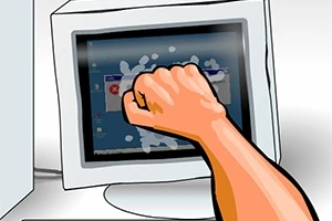 Un monitor de computer spart de un pumn