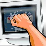 Un monitor de computer spart de un pumn