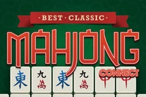 Text Best Classic Mahjong Connect deasupra unor piese albe cu simboluri colorate