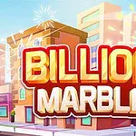 Textul Billion Marble apare în fața unui fundal de oraș cu clădiri colorate și zaruri plutitoare