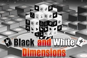 Cub tridimensional alb-negru cu simboluri asiatice pe fundal de plăci geometrice