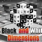 Cub tridimensional alb-negru cu simboluri asiatice pe fundal de plăci geometrice