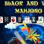 Titlu colorat, piese de mahjong și elemente decorative precum nori și pălărie magică pe un fundal albastru