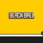 Fond galben cu textul Black Ball deasupra unei mingi negre pe o linie albă
