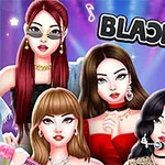Patru personaje stilizate, feminine și elegante, pe un fundal vibrant cu semnul „BLACKPINK”