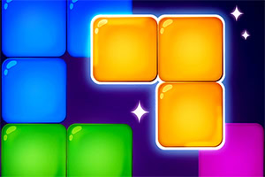 Bucăți de puzzle colorate în albastru, verde, portocaliu și roz pe un fundal închis, cu efect de iluminare