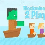 Personaje pixelate navighează în bărci mici pe apă, cu textul „Blockminer Run 2 Player” afișat deasupra