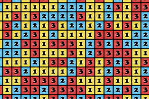 Blocks123 Tabel format din pătrate colorate în galben, albastru și roșu, numerotate cu cifrele 1, 2 și 3