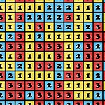 Blocks123 Tabel format din pătrate colorate în galben, albastru și roșu, numerotate cu cifrele 1, 2 și 3