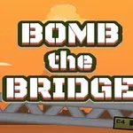 Textul „Bomb the Bridge” pe fundal portocaliu, cu doi soldați pe un pod metalic și o țiglă C4