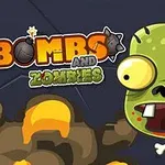Un zombie desenat cu ochi mari și o explozie în fundal, alături de textul Bombs and Zombies