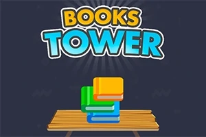 Textul „Books Tower” deasupra unei mici stive de cărți colorate așezate pe o masă din lemn